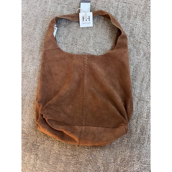 NWT Haute Hippie Suede Shoulder Bag Tan Hobo Tote Purse Boho Style - Picture 1 of 6